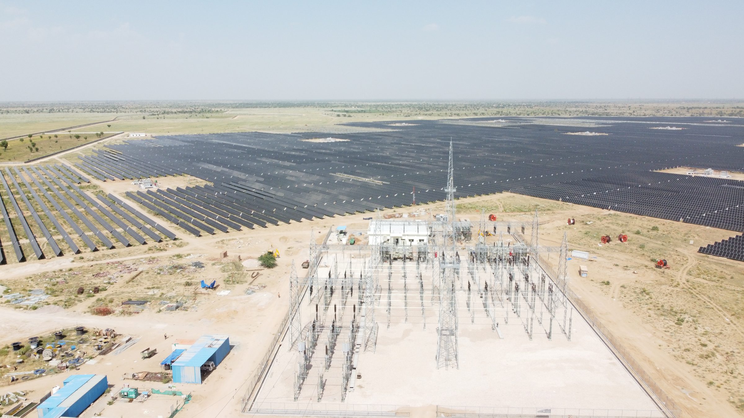 Rows of solar panels at the AMP Energy plant in Bhadla Solar Park, Rajasthan, India